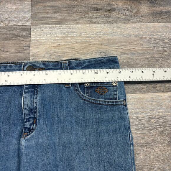 Harley Davidson Motorcycles Mid Wash Blue Women 8 Mid Rise Bootcut Stretch Jeans - Picture 6 of 12
